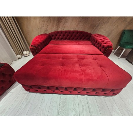 Canapea CHESTER rosie cu detalii aurii